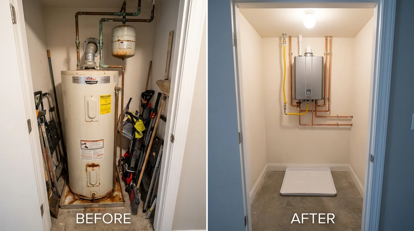 Tank water heater versus wall-mounted tankless unit comparison for Moncks Corner, SC homeowners
