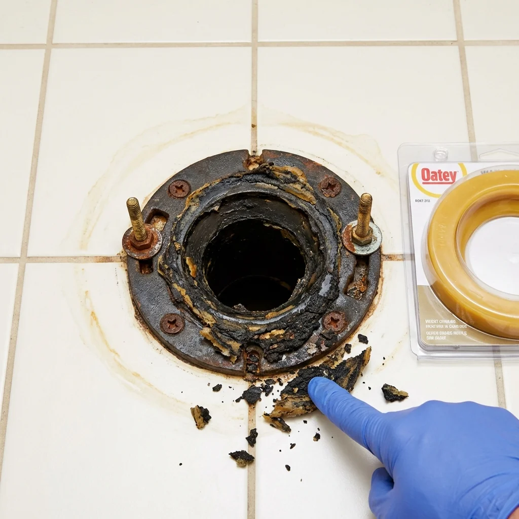Failed wax ring showing water seepage at the base of a toilet in a Moncks Corner, SC home